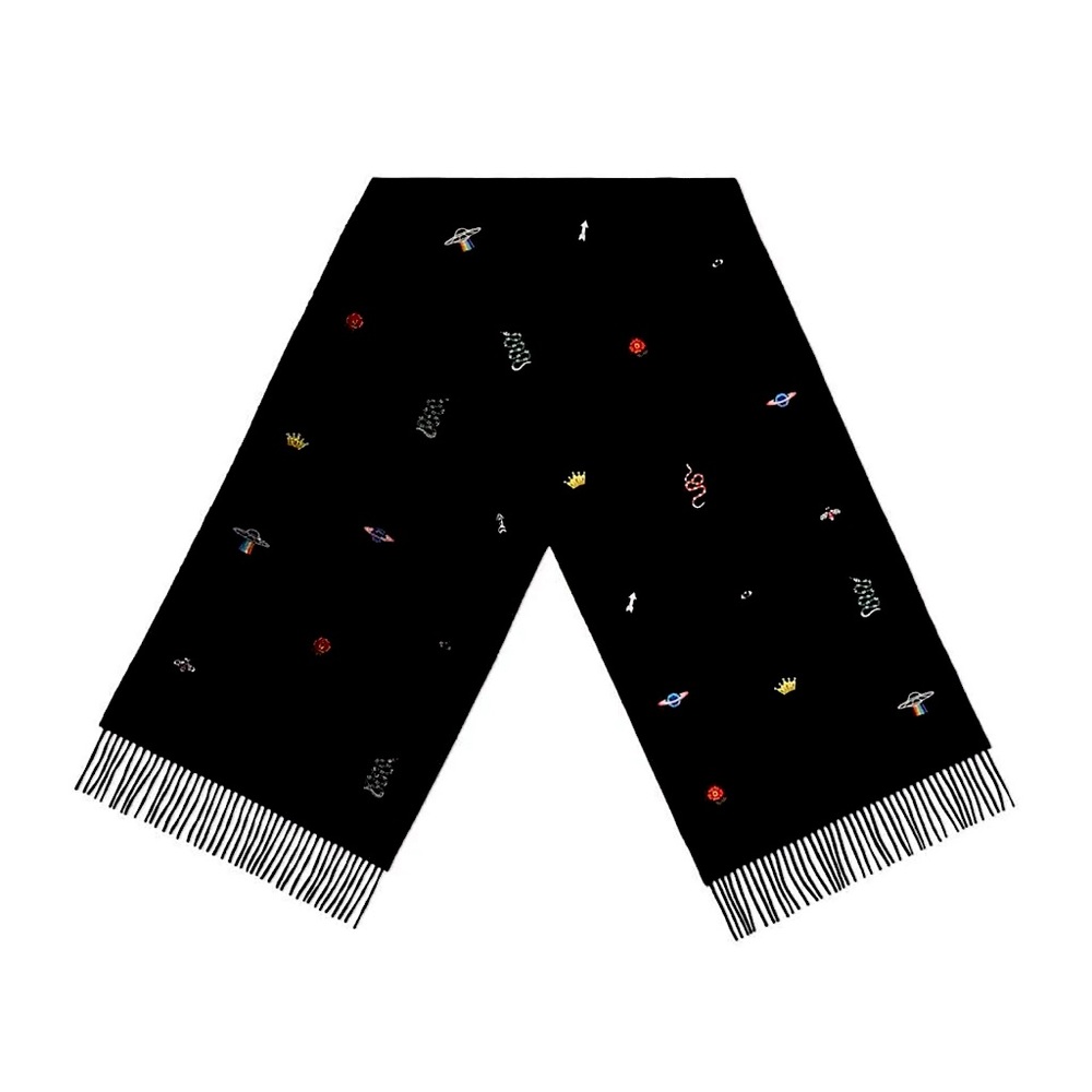 New With Tags Gucci Allover Multicolored Bee Cashmere/Silk Black Scarf $810.00